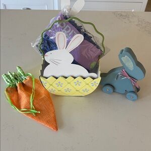 Easter Bunny Basket Set with Carrot and Blue Bunny